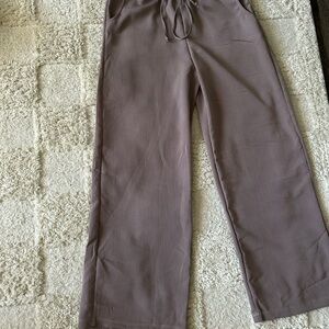 Gray/Tan Ribbed Wide Leg Work Pants with Drawstring